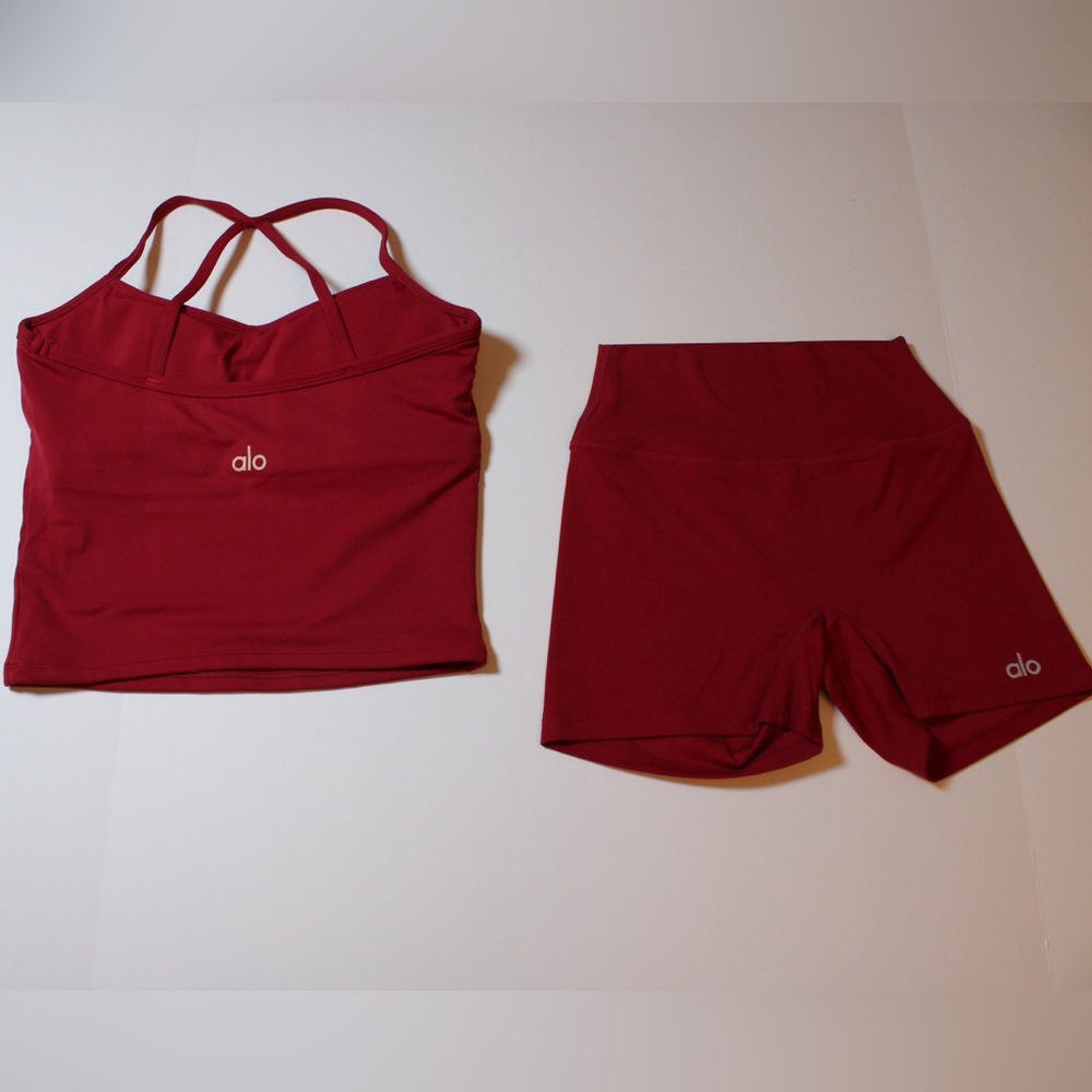 ALO Yoga Red Sports Bra and Shorts Set